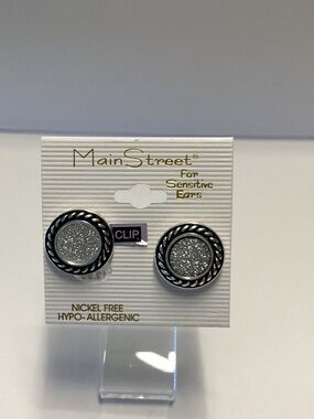 Main Street Silver Glitter Clip-On Earrings